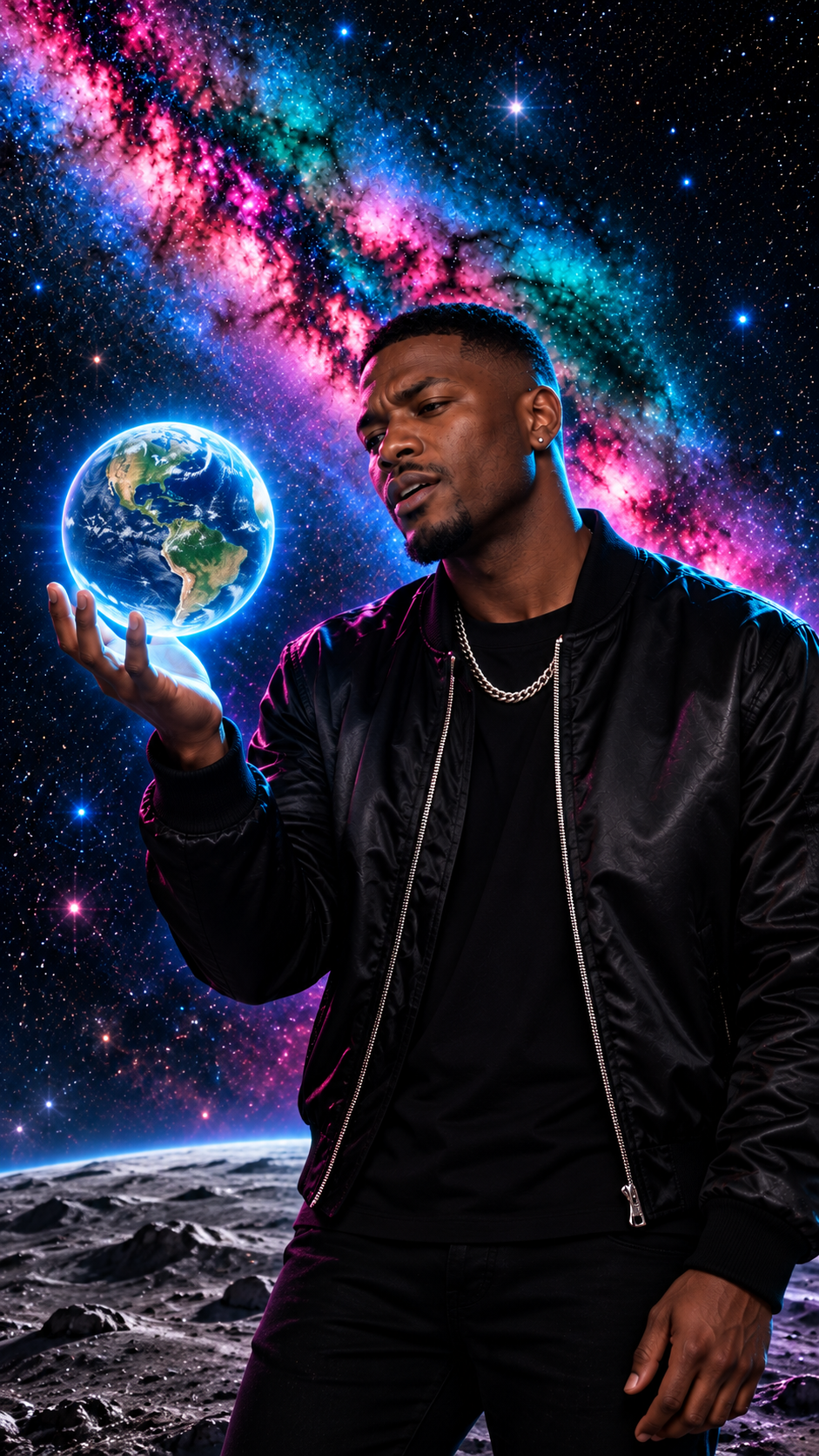 The original Black male artist holding Earth
